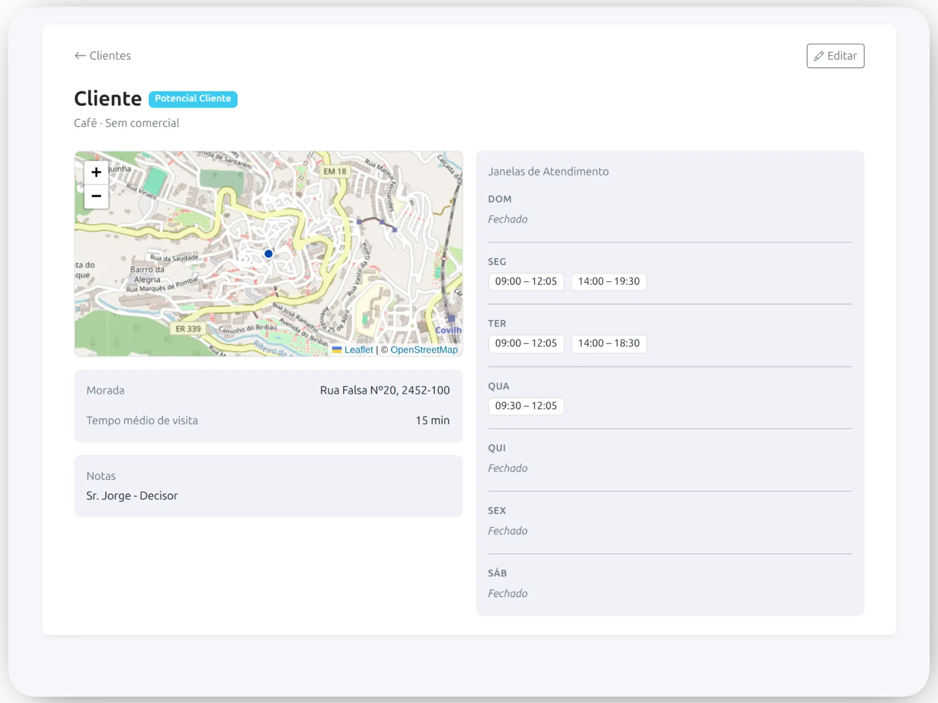 Informações de cliente