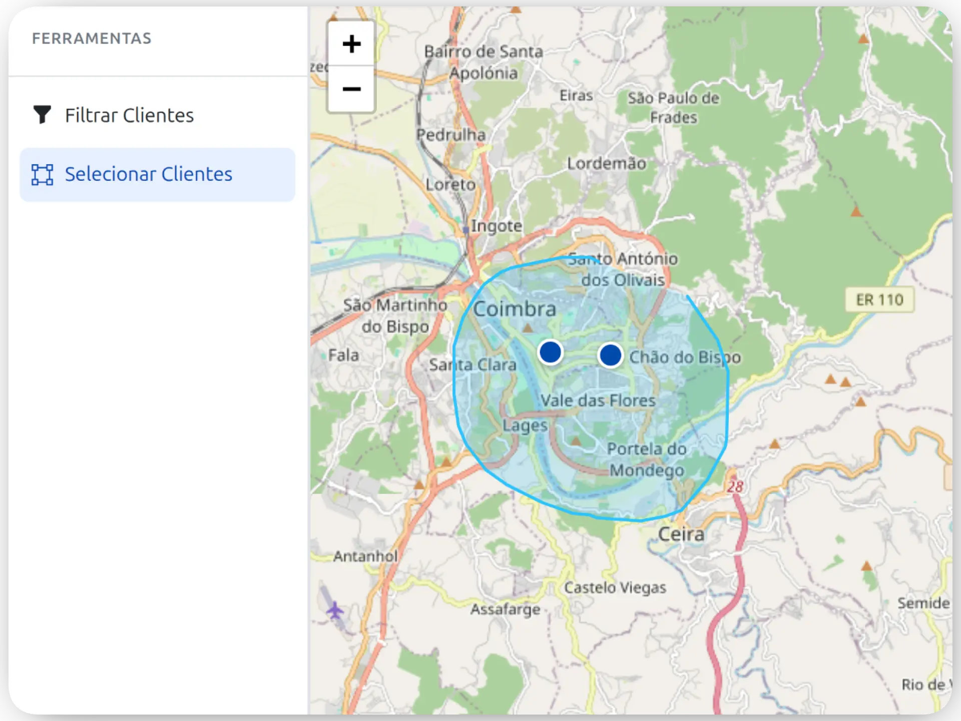 Seleção de clientes no mapa